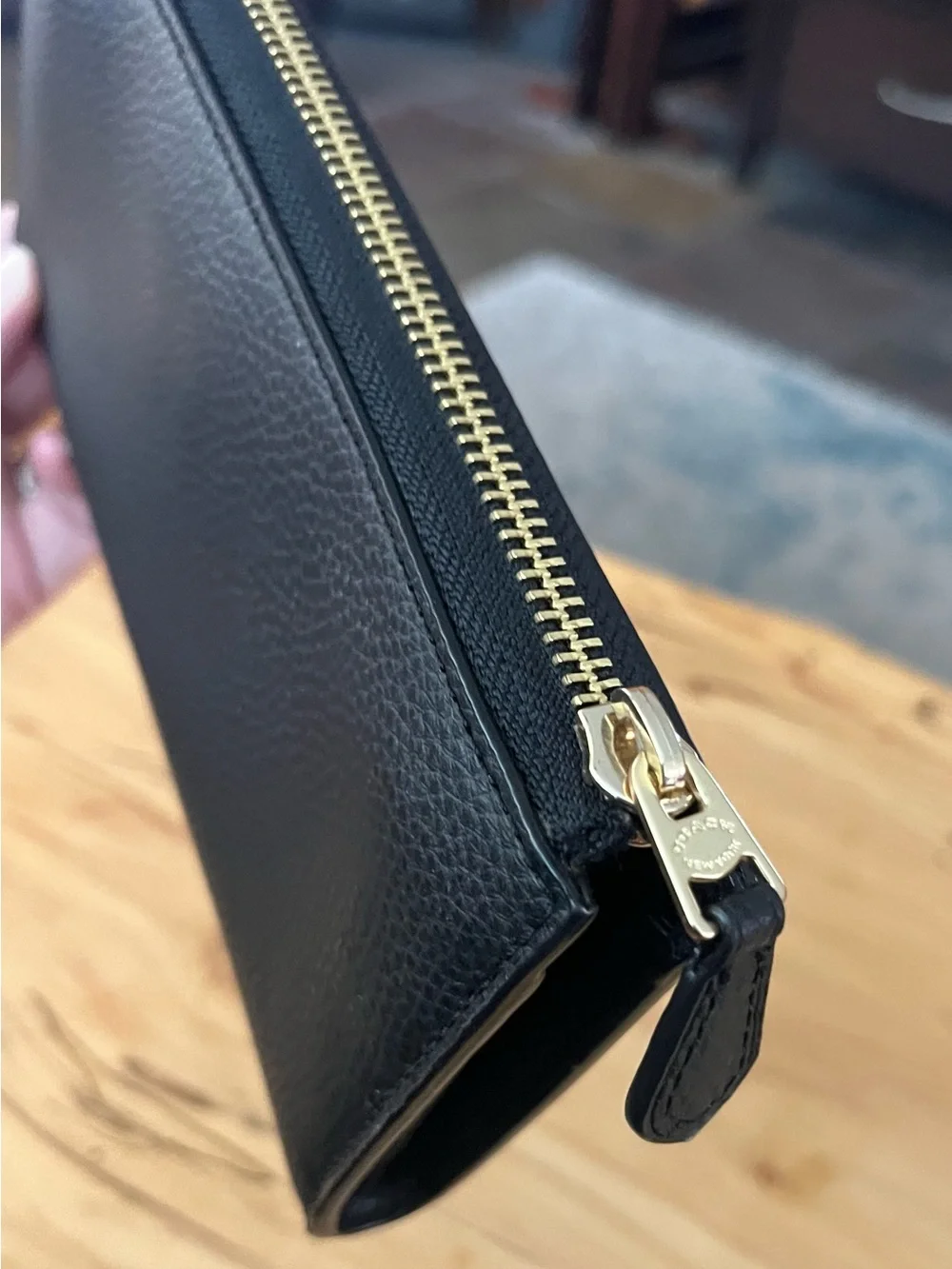 Coach Black Pebbled Leather 3/4 Zip around Wallet